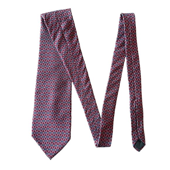 Vintage Regent Bert Pulitzer Burgundy Teal Geometric Silk Tie Mens Necktie USA - Picture 8 of 11